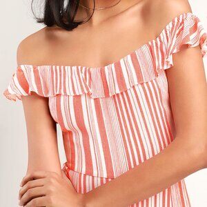 Orange Striped Off-the-Shoulder Jumpsuit Lulu's